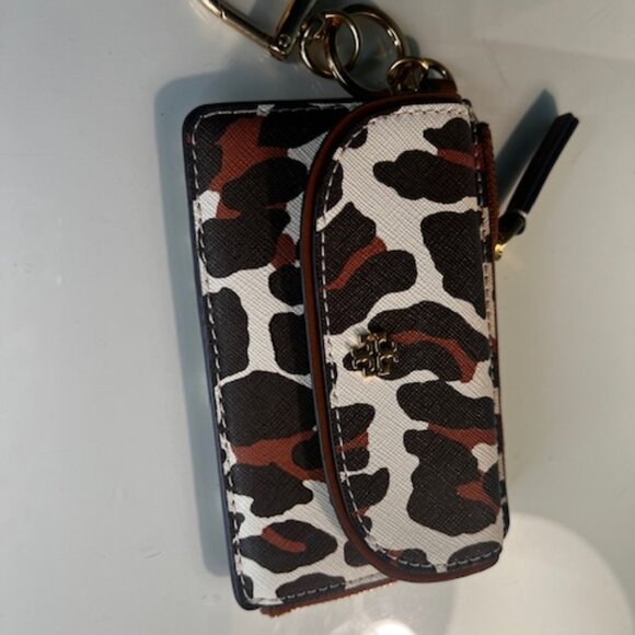 Tory Burch Emerson Leather Zip Card Case Wallet in Leopard Print - Picture 5 of 6